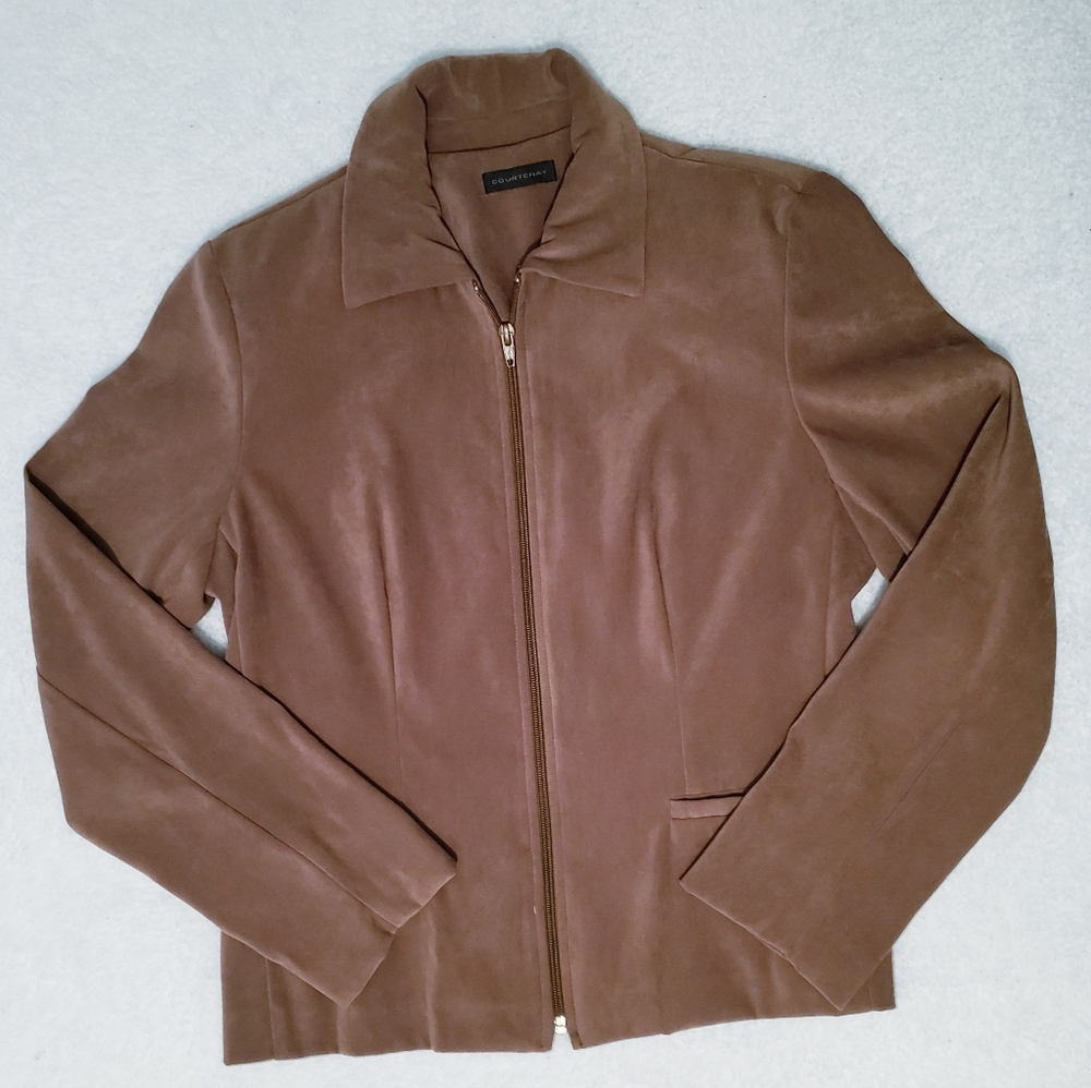 Womens Courtenay Brown Suede Zip Up Collared Jacket Size 8P